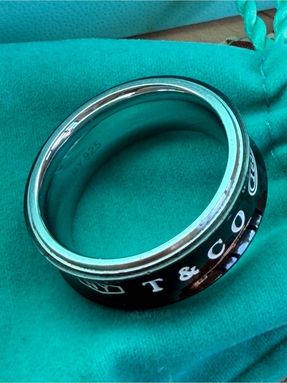 Tiffany & Co. Black Enamel Sterling Silver Logo Ring